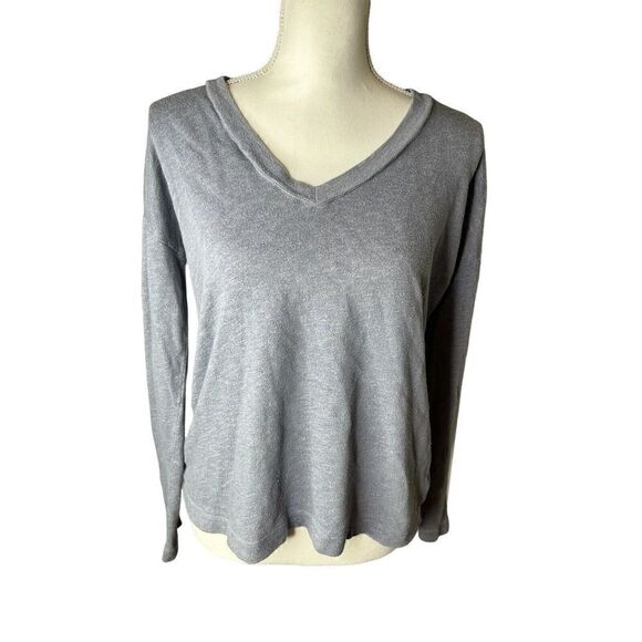James Perse Sweatshirt Blue Vneck Pullover Long Sleeve Sweater Cotton Blend Sz 2 - Picture 1 of 5